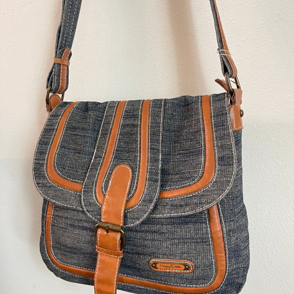 HAPPY DEER bag Jeans crossbody bag Dark blue jeans/brown leather shoulder bag - Picture 15 of 16